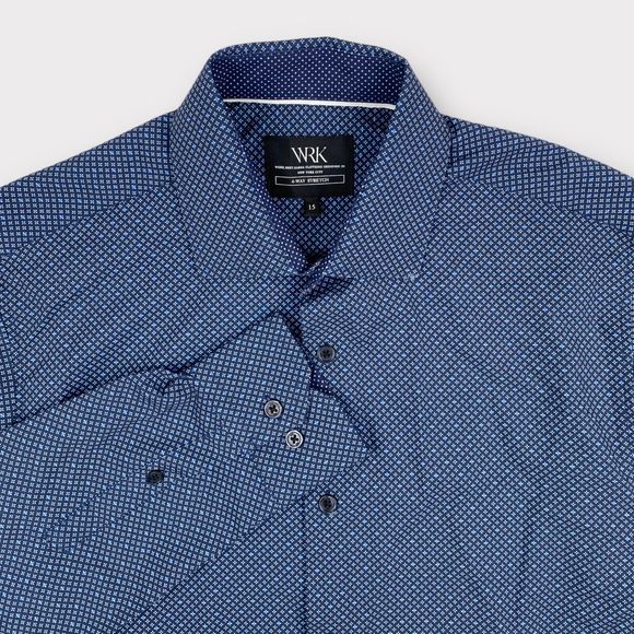 W.R.K Work Rest Karma Men's Small Medallion 4 Way Stretch Button Shirt Blue - Picture 1 of 14